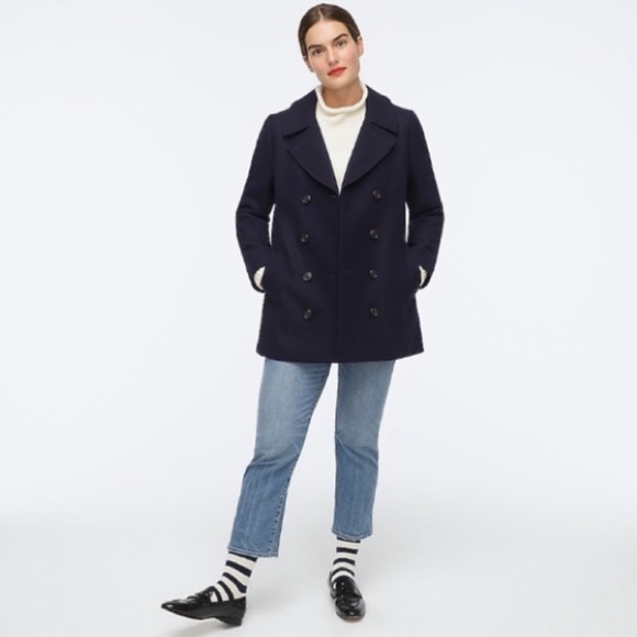 J. Crew Double Breasted Black Wool Peacoat Size 6 - Picture 2 of 16